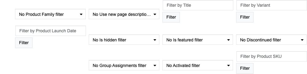 The products list filters — Discontinued is one of them