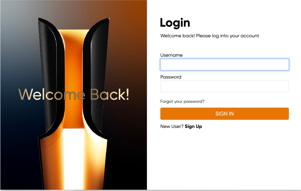 The Login panel — Username, Password, a "Forgot your password?" link and the Sign In button