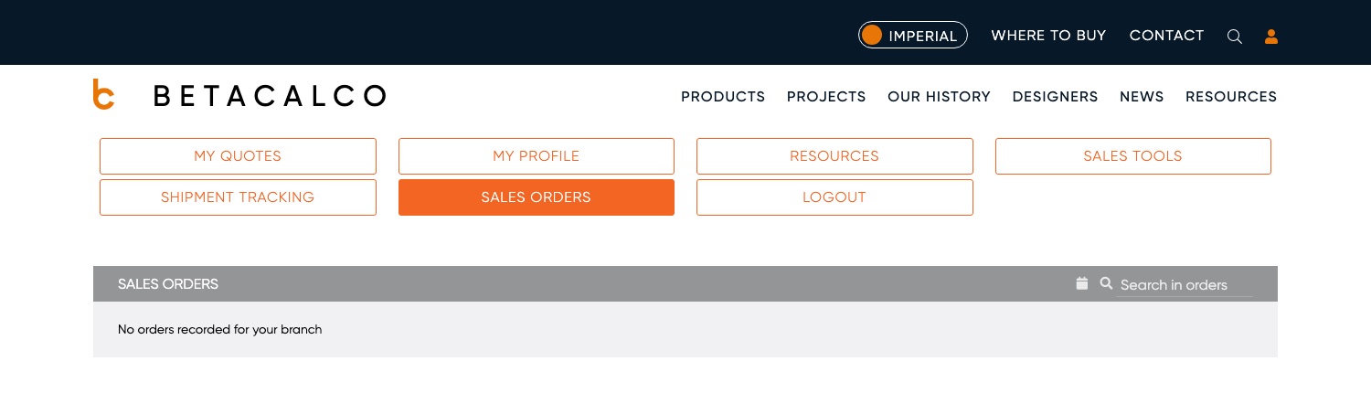 The Sales Orders screen with nothing to show — "No orders recorded for your branch"