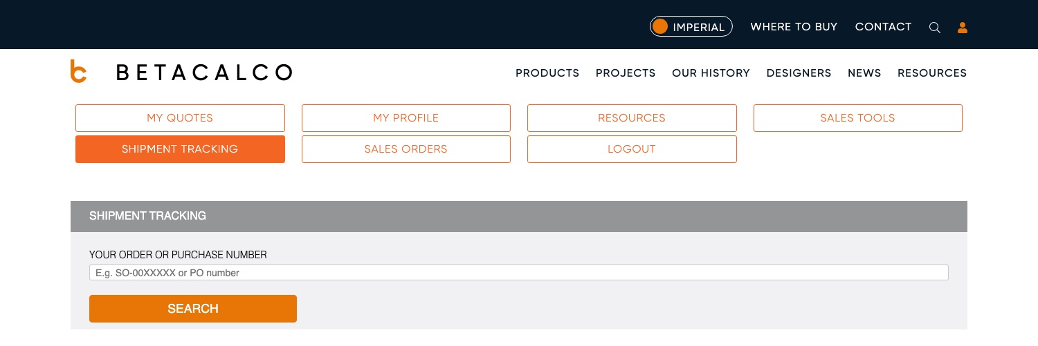The Shipment Tracking screen — one search box for an order or purchase number, and a Search button